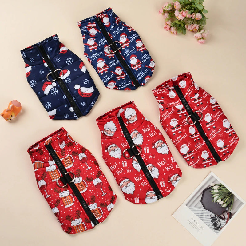 Christmas Print Dog Clothing For Small Dogs Cat Autumn Winter Warm Windproof Puppy Clothes French Bulldog Coat Yorkie Pet Jacket